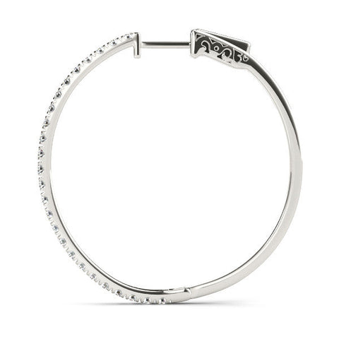 White gold Pavé Round Diamond Hoop Earrings with Hinged Snap Closure