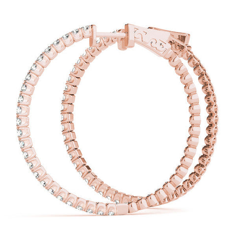 Rose gold Round Cut Diamond Hoop Earrings with Pavé Setting and Prong Set Stones