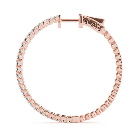 Rose gold Round Cut Diamond Hoop Earrings with Pavé Setting and Prong Set Stones