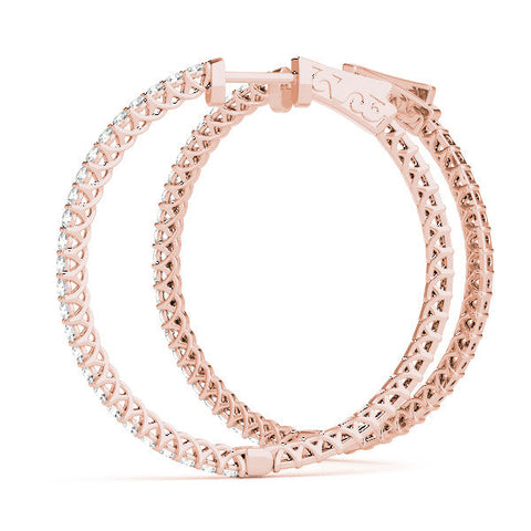 Rose gold Round Diamond Pave Hoop Earrings with Prong Setting