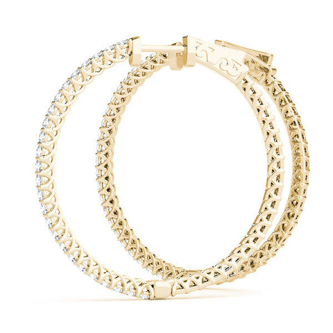 Yellow gold Round Diamond Pave Hoop Earrings with Prong Setting