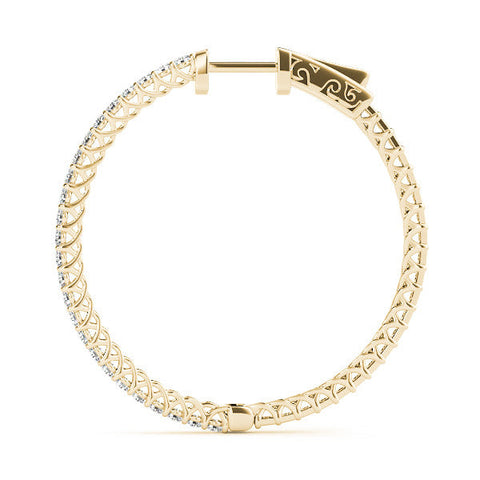 Yellow gold Round Diamond Pave Hoop Earrings with Prong Setting