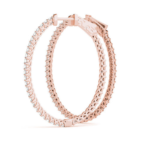 Rose gold Round Cut Pave Diamond Hoop Earrings with Prong Setting