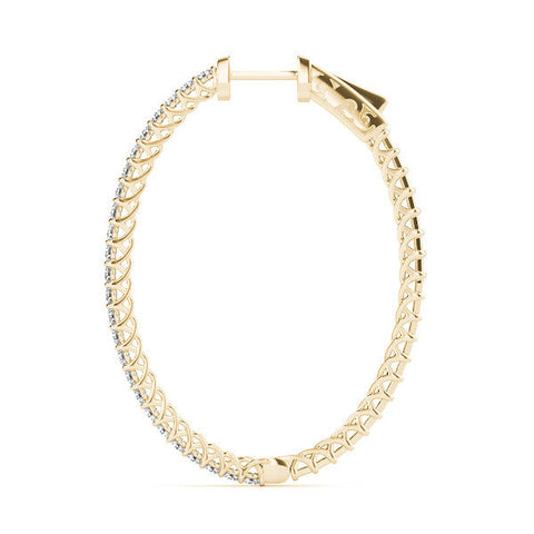 Yellow gold Round Cut Pave Diamond Hoop Earrings with Prong Setting