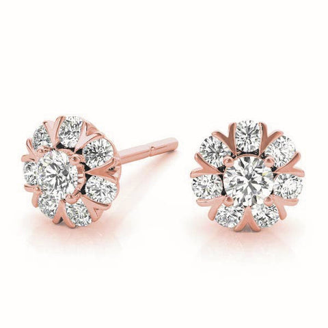 Rose gold Round Cluster Diamond Stud Earrings with Prong Setting