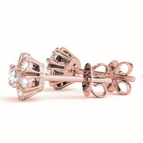 Rose gold Round Cluster Diamond Stud Earrings with Prong Setting