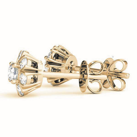 Yellow gold Round Cluster Diamond Stud Earrings with Prong Setting