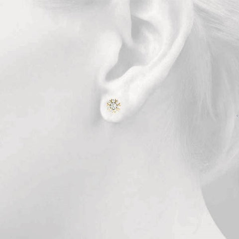 Yellow gold Round Cluster Diamond Stud Earrings with Prong Setting
