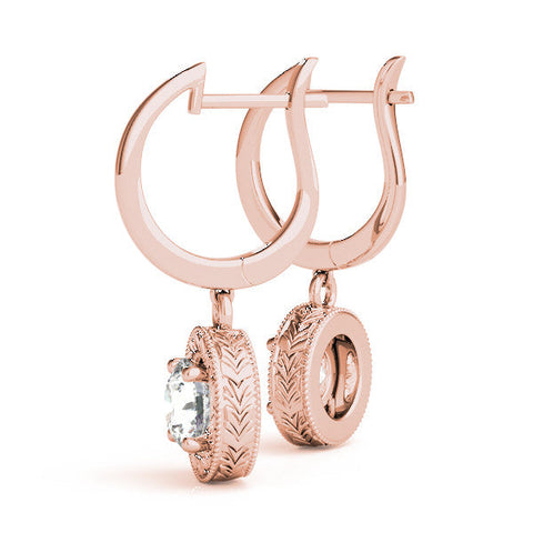 Rose gold Round Cut Milgrain Bezel Set Leverback Earrings