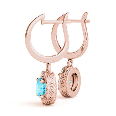 Rose gold Round Cut Milgrain Bezel Set Leverback Earrings