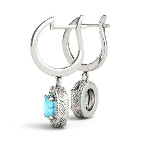 White gold Round Cut Milgrain Bezel Set Leverback Earrings