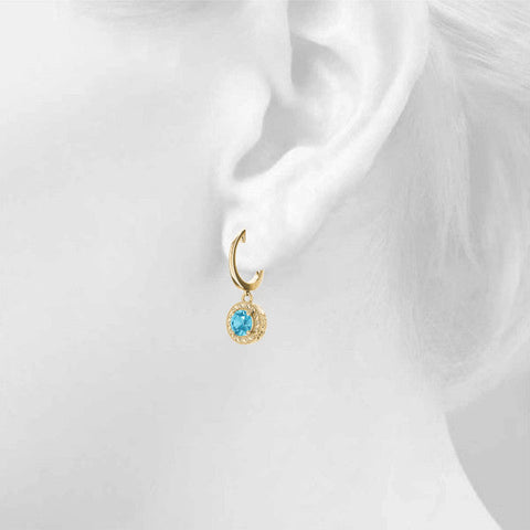 Yellow gold Round Cut Milgrain Bezel Set Leverback Earrings