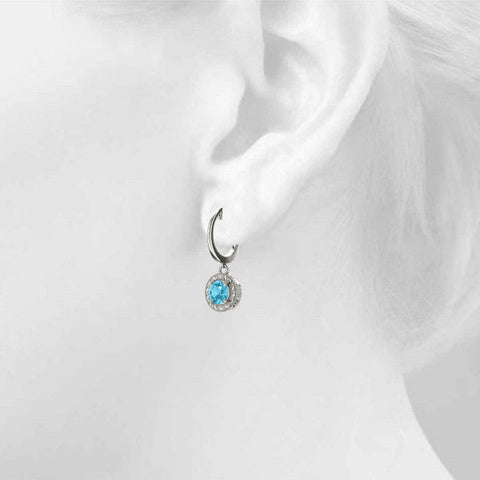 White gold Round Cut Milgrain Bezel Set Leverback Earrings