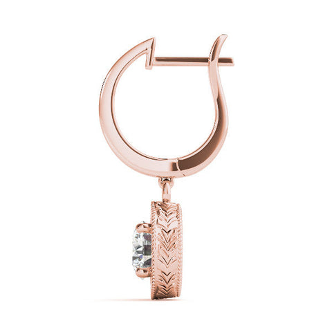 Rose gold Round Cut Milgrain Bezel Set Leverback Earrings