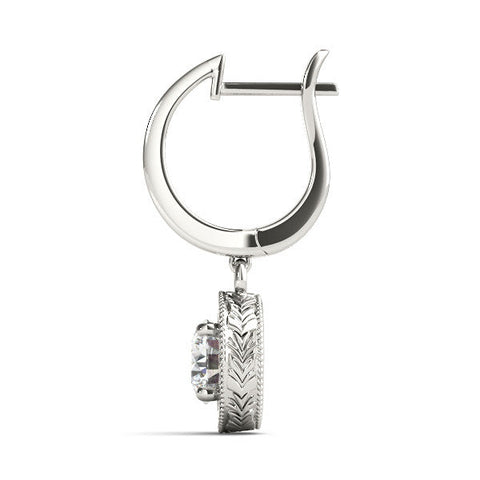 White gold Round Cut Milgrain Bezel Set Leverback Earrings