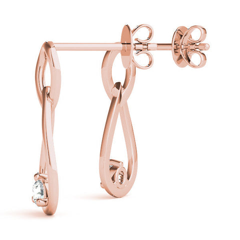 Rose gold Round Diamond Teardrop Earrings with Bezel Setting and Loop Band