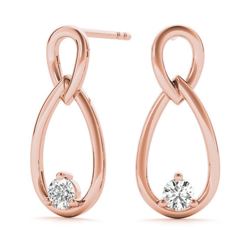 Rose gold Round Diamond Teardrop Earrings with Bezel Setting and Loop Band