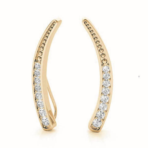 Yellow gold Pavé Round Diamond Curved Bar Earrings