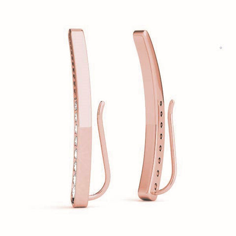 Rose gold Pavé Round Diamond Curved Bar Earrings