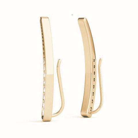 Yellow gold Pavé Round Diamond Curved Bar Earrings