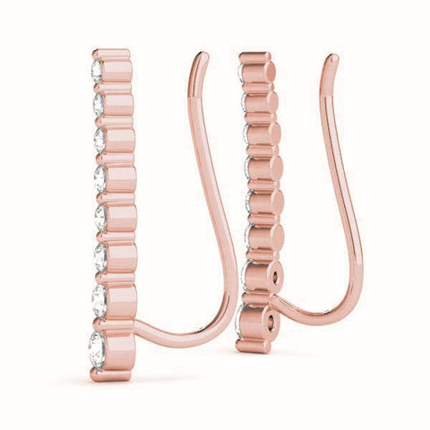 Rose gold Round Diamond Climber Earrings with Prong Setting on Curved Band