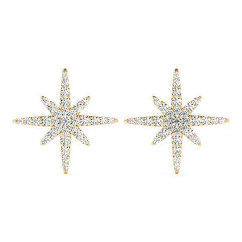 Yellow gold Pavé Diamond Starburst Stud Earrings