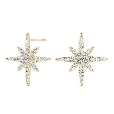 Yellow gold Pavé Diamond Starburst Stud Earrings