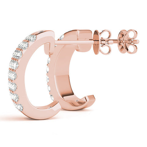 Rose gold Pavé Round Diamond Hoop Earrings with Four-Prong Setting