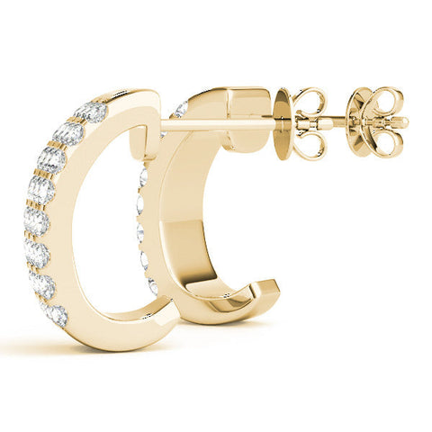 Yellow gold Pavé Round Diamond Hoop Earrings with Four-Prong Setting
