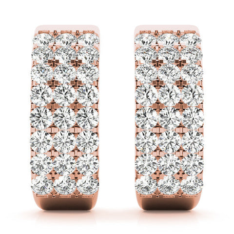 Rose gold Pavé Round Diamond Hoop Earrings with Four-Prong Setting