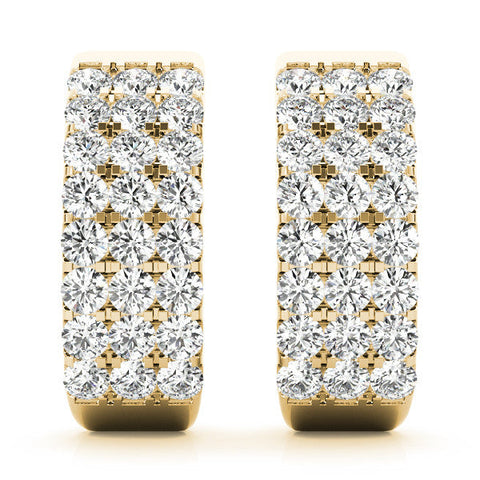 Yellow gold Pavé Round Diamond Hoop Earrings with Four-Prong Setting