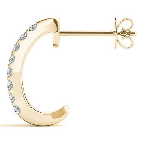 Yellow gold Pavé Round Diamond Hoop Earrings with Four-Prong Setting