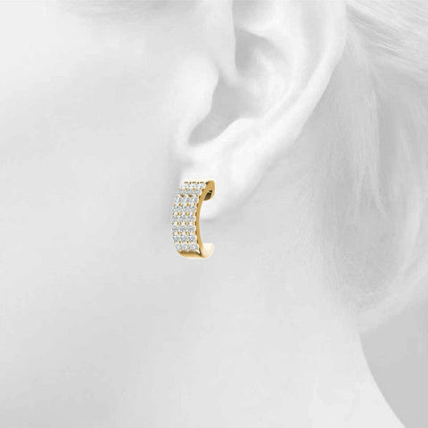Yellow gold Pavé Round Diamond Hoop Earrings with Four-Prong Setting