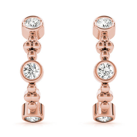 Rose gold Bezel Set Round Diamond Beaded Hoop Earrings