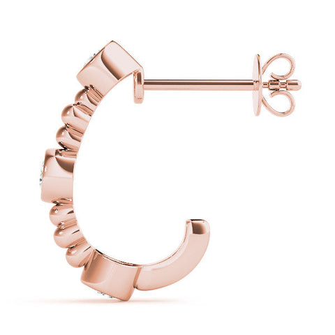 Rose gold Bezel Set Round Diamond Beaded Hoop Earrings