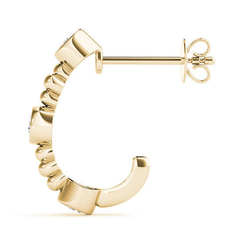 Yellow gold Bezel Set Round Diamond Beaded Hoop Earrings