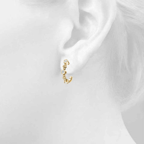 Yellow gold Bezel Set Round Diamond Beaded Hoop Earrings
