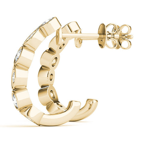 Yellow gold Bezel-Set Round and Marquise Diamond Hoop Earrings