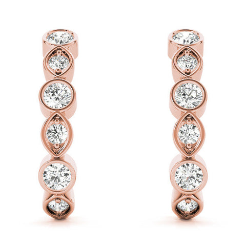 Rose gold Bezel-Set Round and Marquise Diamond Hoop Earrings