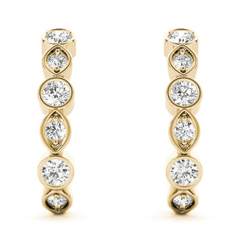 Yellow gold Bezel-Set Round and Marquise Diamond Hoop Earrings
