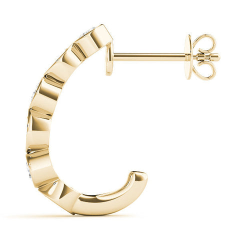 Yellow gold Bezel-Set Round and Marquise Diamond Hoop Earrings