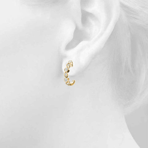 Yellow gold Bezel-Set Round and Marquise Diamond Hoop Earrings