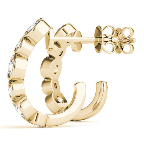 Yellow gold Bezel Set Round Diamond Hoop Earrings