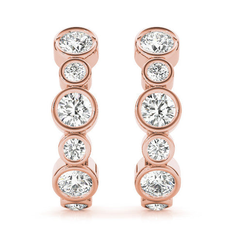 Rose gold Bezel Set Round Diamond Hoop Earrings