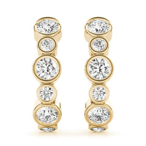 Yellow gold Bezel Set Round Diamond Hoop Earrings