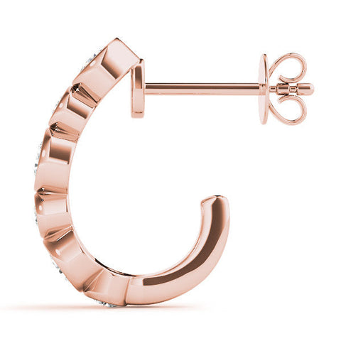 Rose gold Bezel Set Round Diamond Hoop Earrings