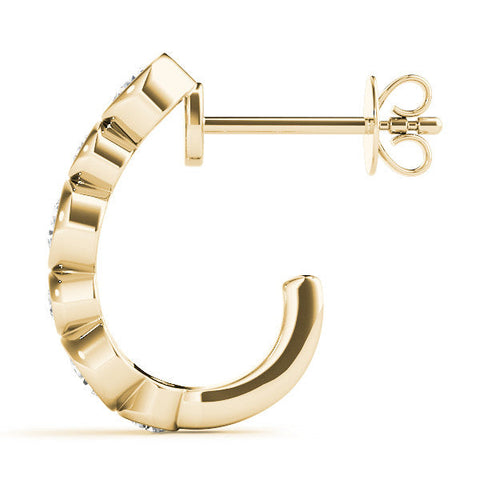 Yellow gold Bezel Set Round Diamond Hoop Earrings