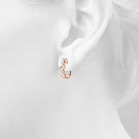 Rose gold Bezel Set Round Diamond Hoop Earrings