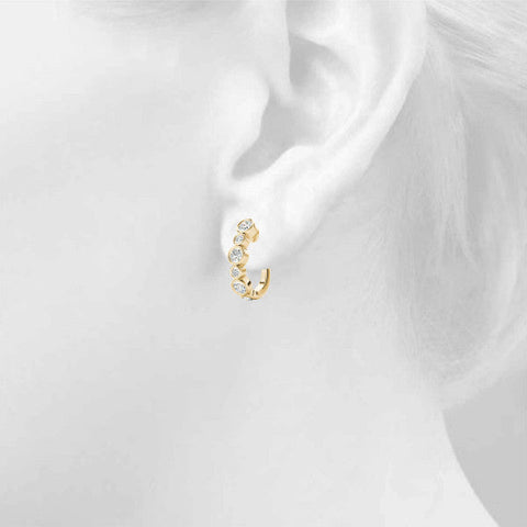 Yellow gold Bezel Set Round Diamond Hoop Earrings