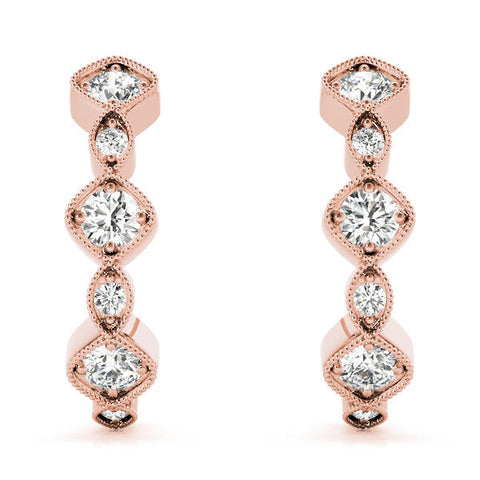 Rose gold Milgrain Cushion and Marquise Diamond Hoop Earrings